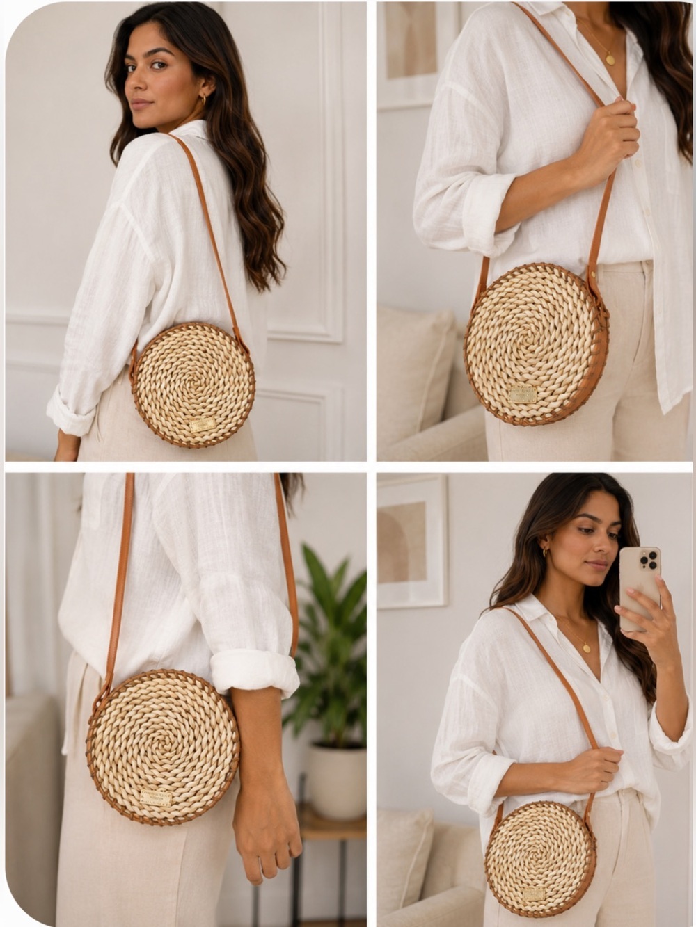 Woven Round Crossbody Bag - Natural Tan